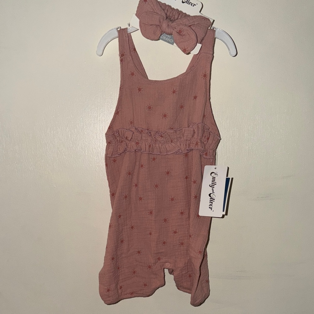 Pink Star-Patterned Baby Romper with Headband